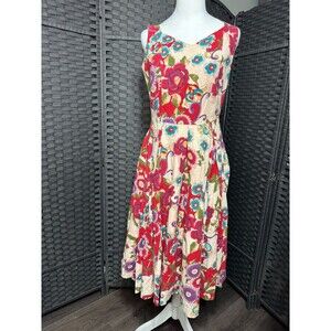 Lapis Colorful Floral Pleated Dress – Size S – Good Used Condition